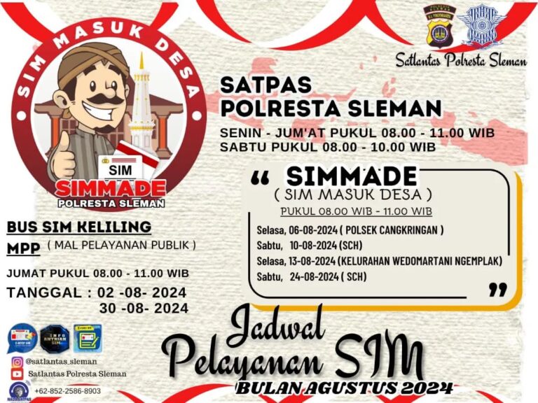 Jadwal SIM Keliling Jogja Agustus 2024 Terbaru.