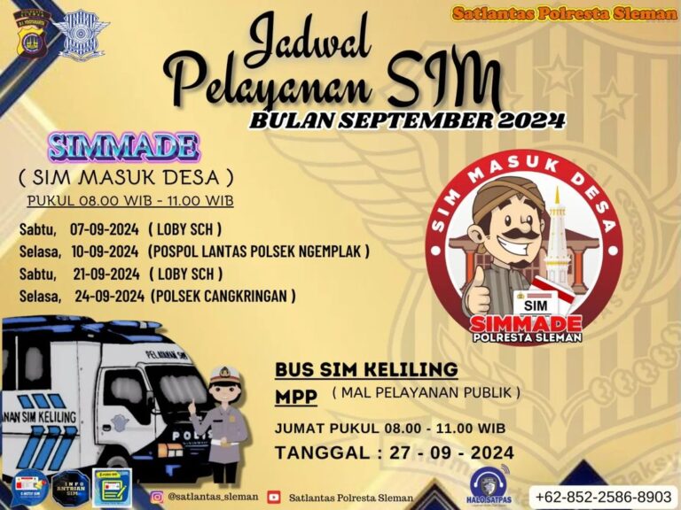 Jadwal dan Lokasi Pelayanan SIM Sleman Terbaru September 2024, Simak Syarat Perpanjangan dan Bikin SIM Baru