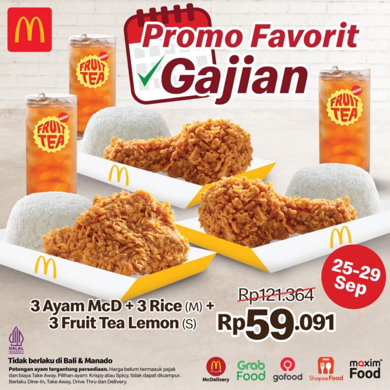 Promo McD Jogja 25-29 September 2024: Potongan Harga Jadi Rp 59.091 dari Rp 121.364 untuk 3 Ayam McD + 3 Rice dan 3 Fruit Tea Lemon